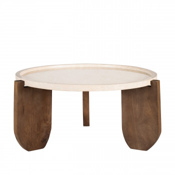 Nador - Table basse en marbre et bois massif ø80cm