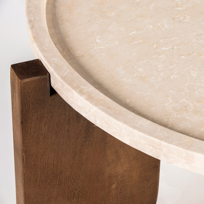 Nador - Table basse en marbre et bois massif ø80cm