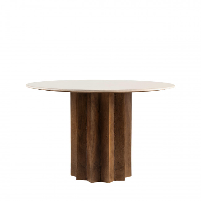 Sorong - Table à manger ronde en marbre et bois massif ø120cm
