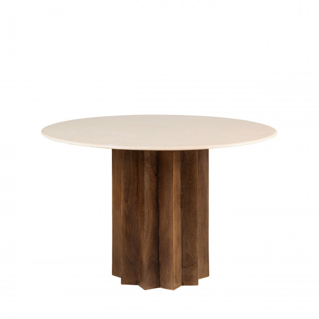 Sorong - Table à manger ronde en marbre et bois massif ø120cm
