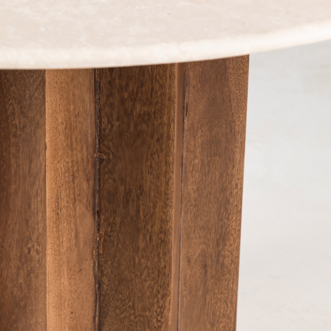 Sorong - Table à manger ronde en marbre et bois massif ø120cm