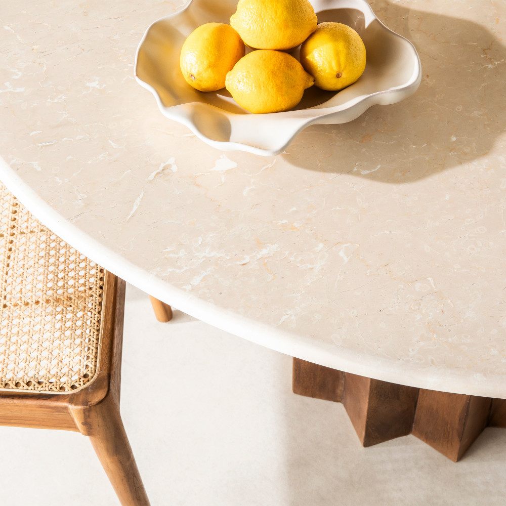 Table à manger ronde en marbre et bois massif ø120cm Drawer