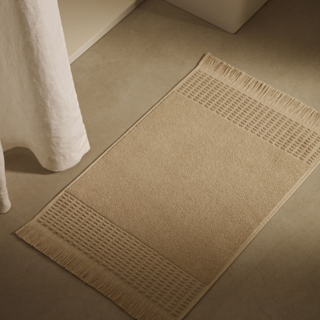 Veta - Tapis de bain 100% coton beige à franges