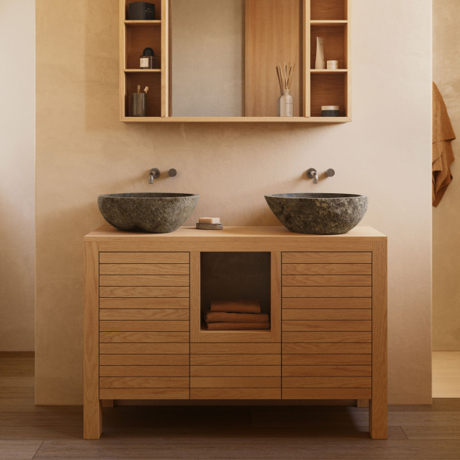 Kenta - Armoire de toilette 6 niches avec miroir en bois 100x65cm