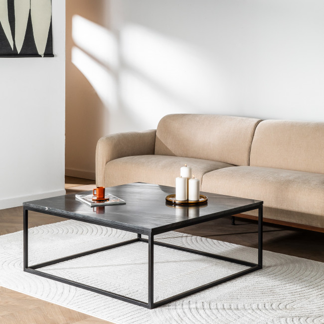 Saku - Table basse carrée en marbre noir et métal 100x100cm