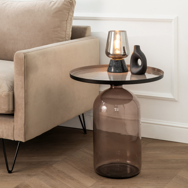 Taza - Table d'appoint ronde en aluminium et verre ø50,5cm