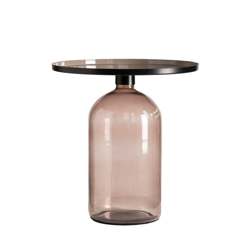 Taza - Table d'appoint ronde en aluminium et verre ø50,5cm - Couleur - Gris fumé