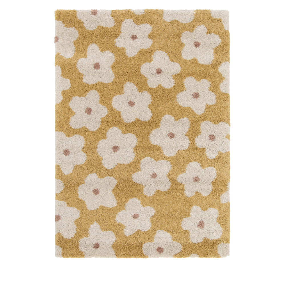 Flora II - Tapis contemporain à motif floral - Couleur - Jaune moutarde, Dimensions - 120x170 cm