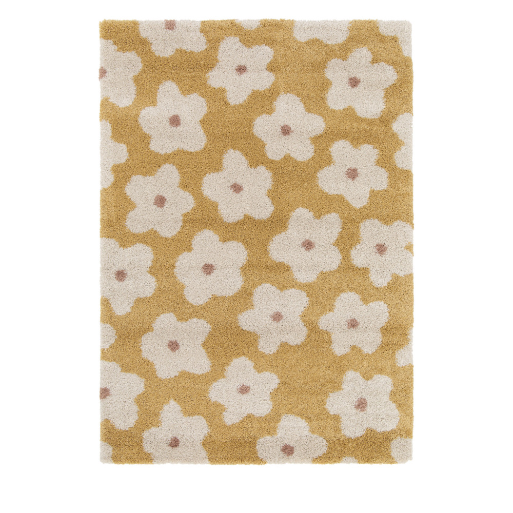 Flora II - Tapis contemporain à motif floral - Couleur - Jaune moutarde, Dimensions - 160x230 cm