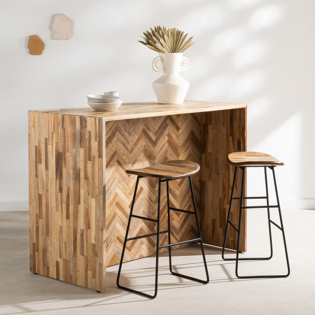 Sharang - Table de bar avec rangements et 2 tabourets 65cm en teck recyclé