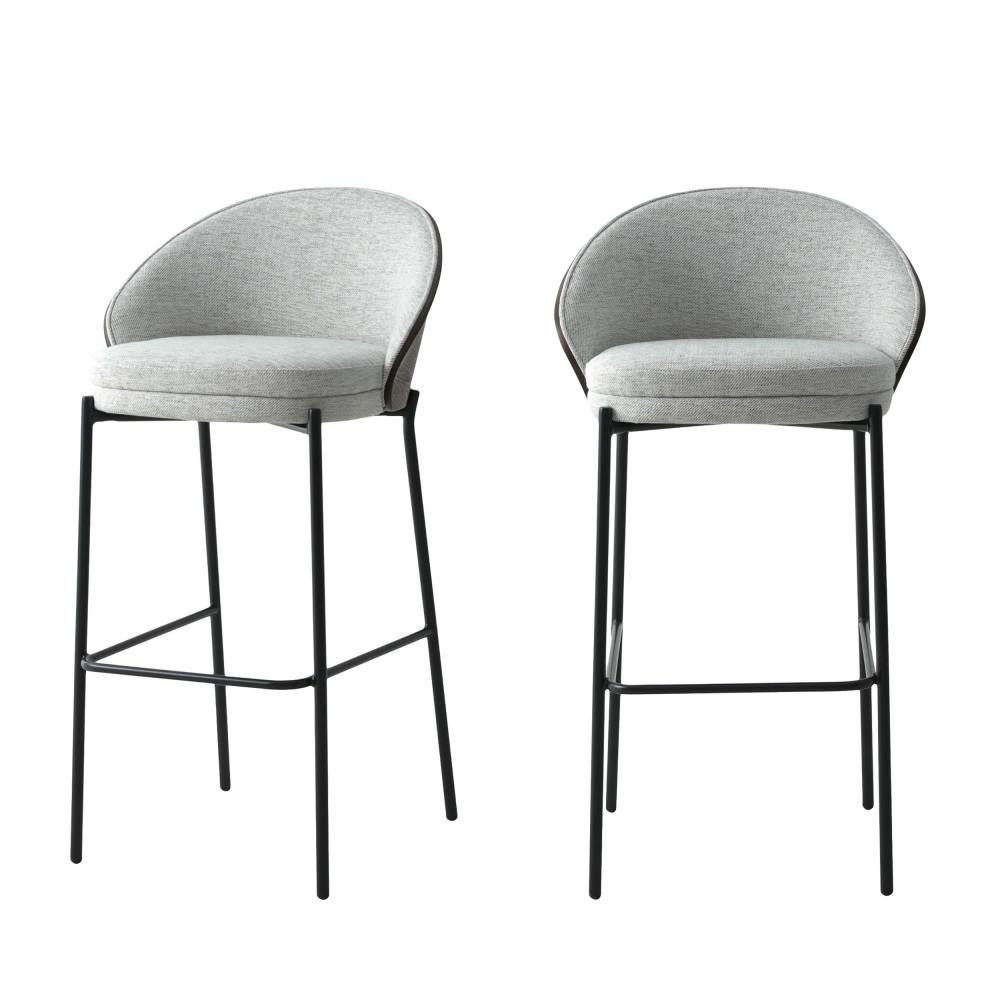 canelas - lot de 2 chaises de bar en tissu et métal 76,5cm - couleur - gris clair