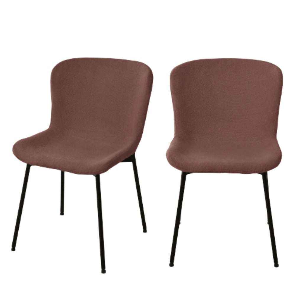 Maceda - Lot de 2 chaises en tissu bouclette et métal - Couleur - Marron
