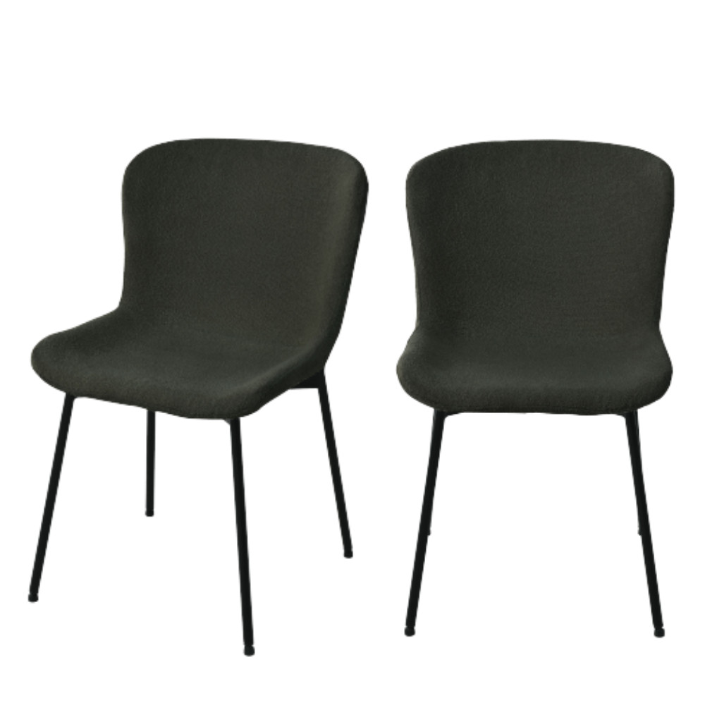 Maceda - Lot de 2 chaises en tissu bouclette et métal - Couleur - Vert foncé