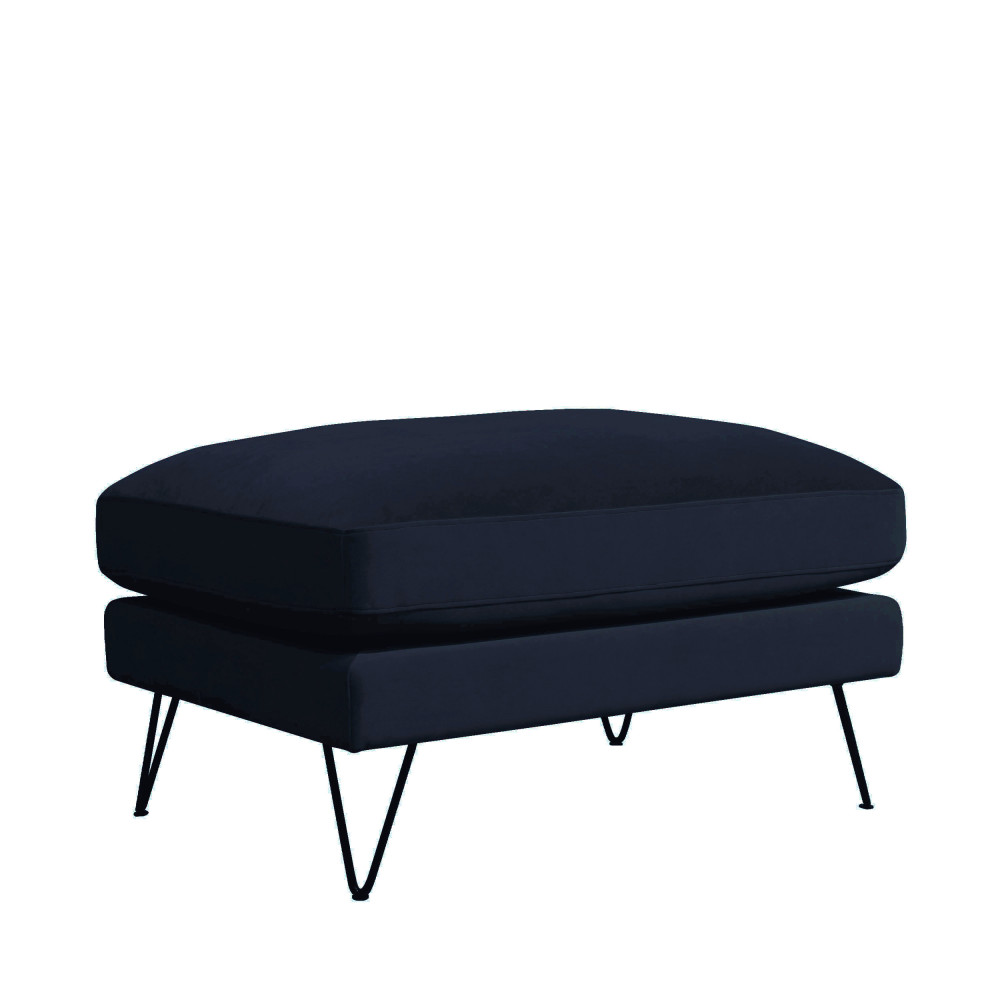 Villabon - Pouf en velours pieds épingles noirs - Couleur - Bleu marine