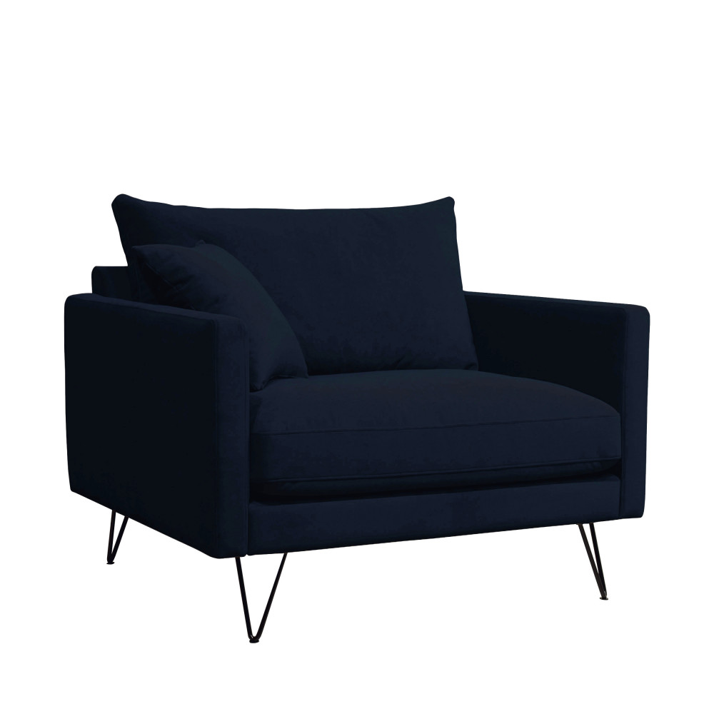 Villabon - Fauteuil XL en velours pieds épingles noirs - Couleur - Bleu marine