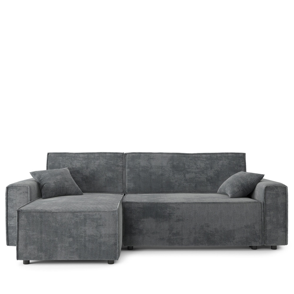 clémence - canapé d'angle réversible convertible en velours côtelé avec coffre l251cm - couleur - gris