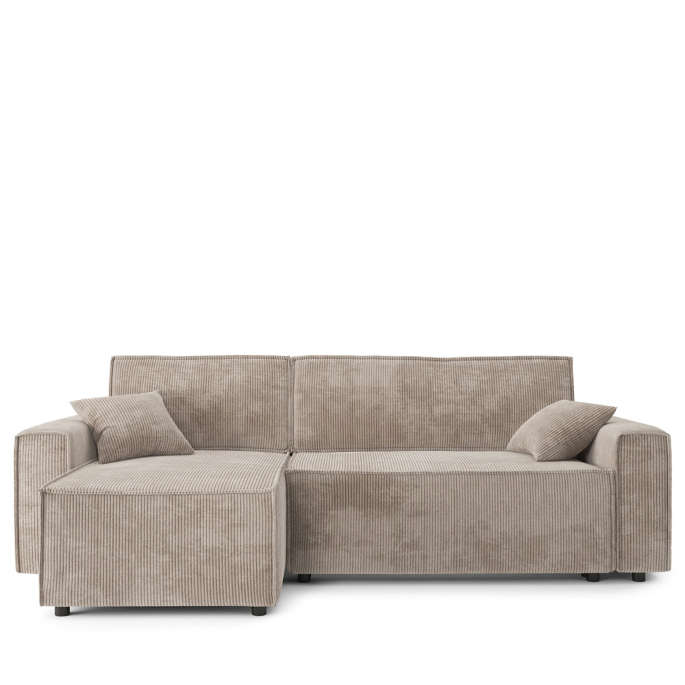 clémence - canapé d'angle réversible convertible en velours côtelé avec coffre l251cm - couleur - taupe