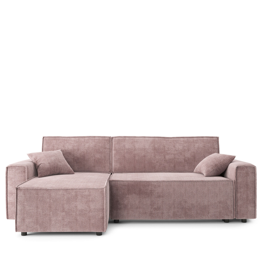 clémence - canapé d'angle réversible convertible en velours côtelé avec coffre l251cm - couleur - vieux rose