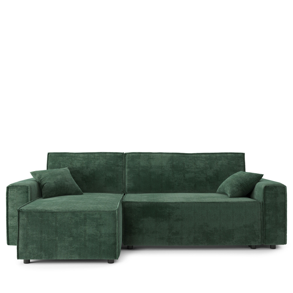 clémence - canapé d'angle réversible convertible en velours côtelé avec coffre l251cm - couleur - vert