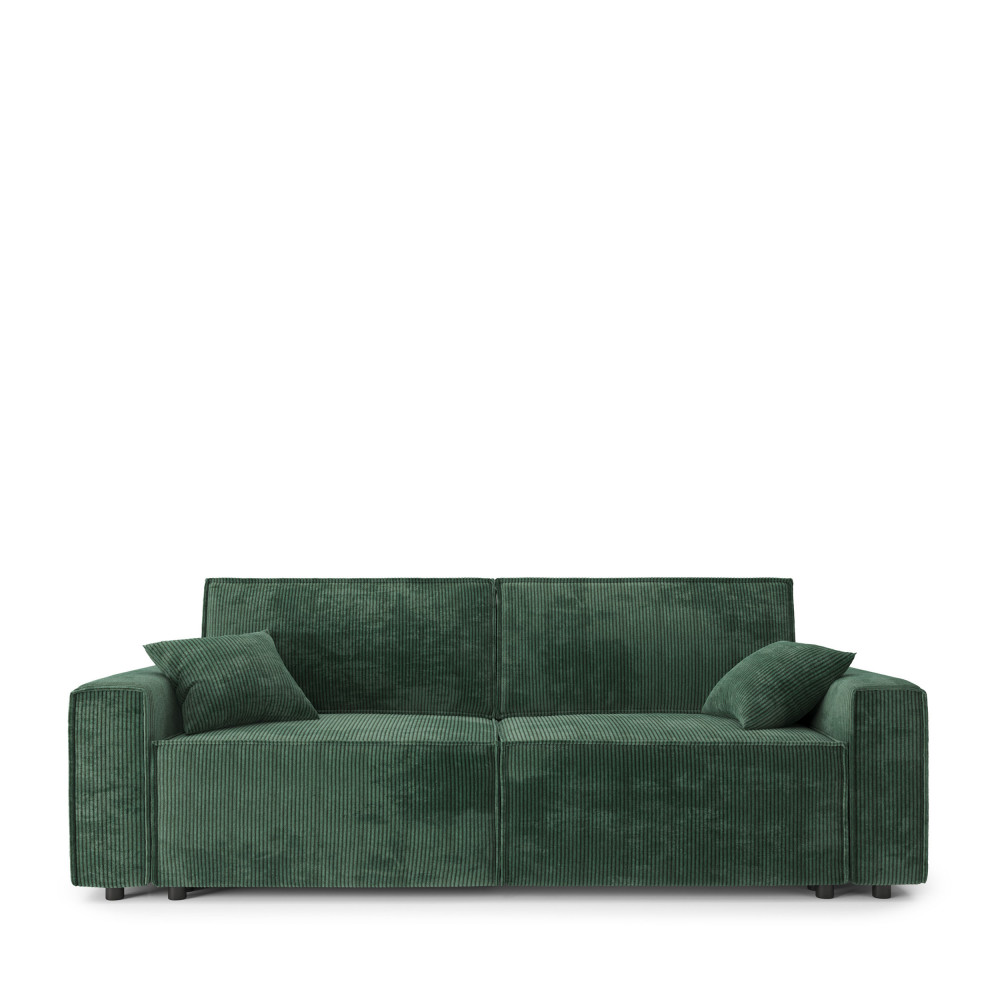 Clémence - Canapé convertible en velours côtelé avec coffre L230cm - Couleur - Vert