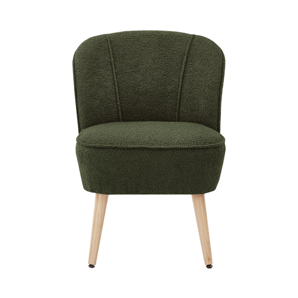 Douve - Fauteuil en tissu bouclette et bois - Couleur - Vert kaki