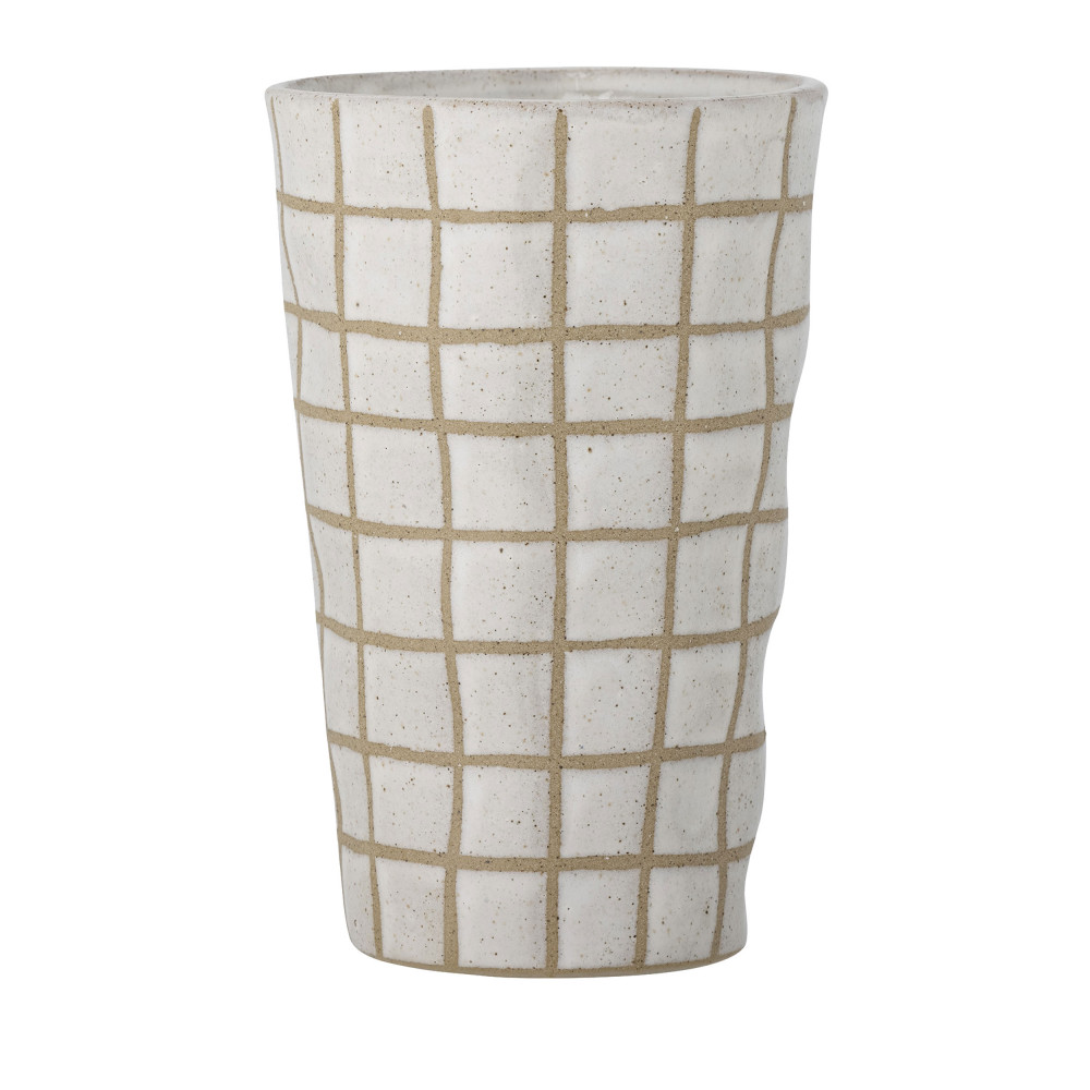 eglantine - vase en grès avec motifs à carreaux - couleur - beige