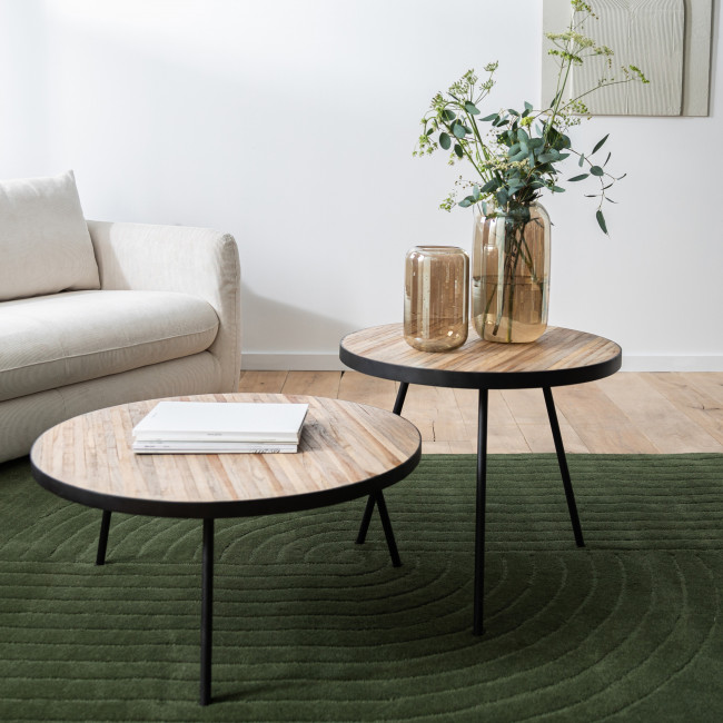 Tarakan - Lot de 2 tables basses rondes en teck recyclé et métal ø74-58cm