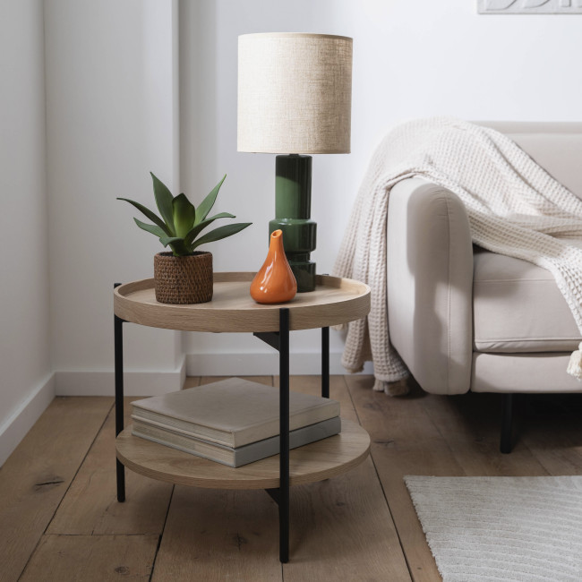 Korro - Table d'appoint ronde en bois et métal ø50cm