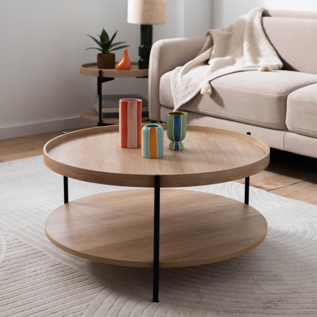 Korro - Table basse ronde en bois et métal ø80cm