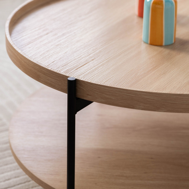 Korro - Table basse ronde en bois et métal ø80cm