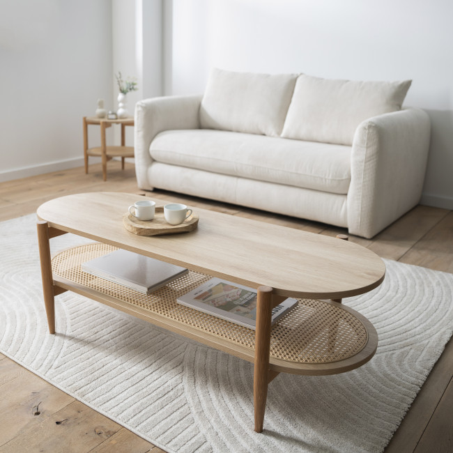 Ellos - Table basse en bois et cannage