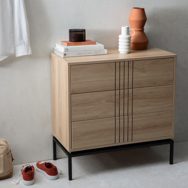 Krokom - Commode 3 tiroirs en bois et métal L80cm