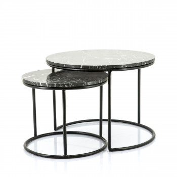 Romeo - Lot de 2 tables basses gigognes en marbre et métal