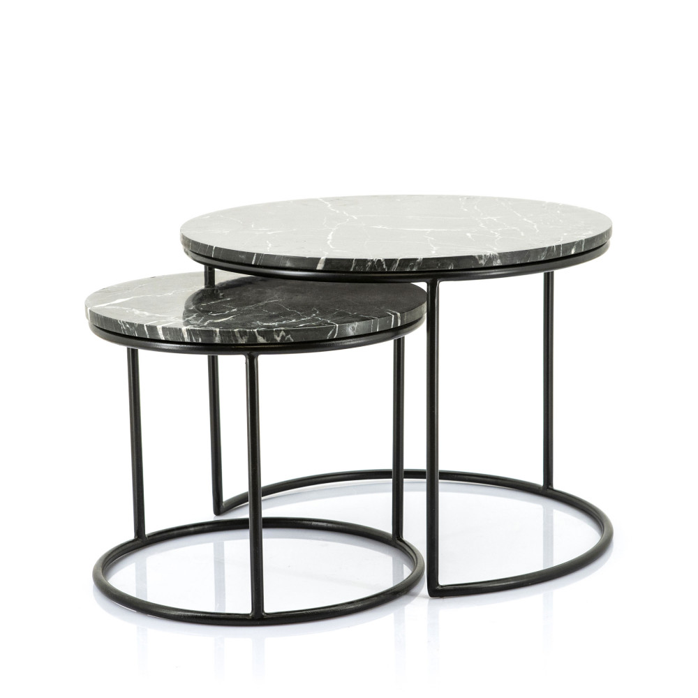 Romeo - Lot de 2 tables basses gigognes en marbre et métal - Couleur - Noir