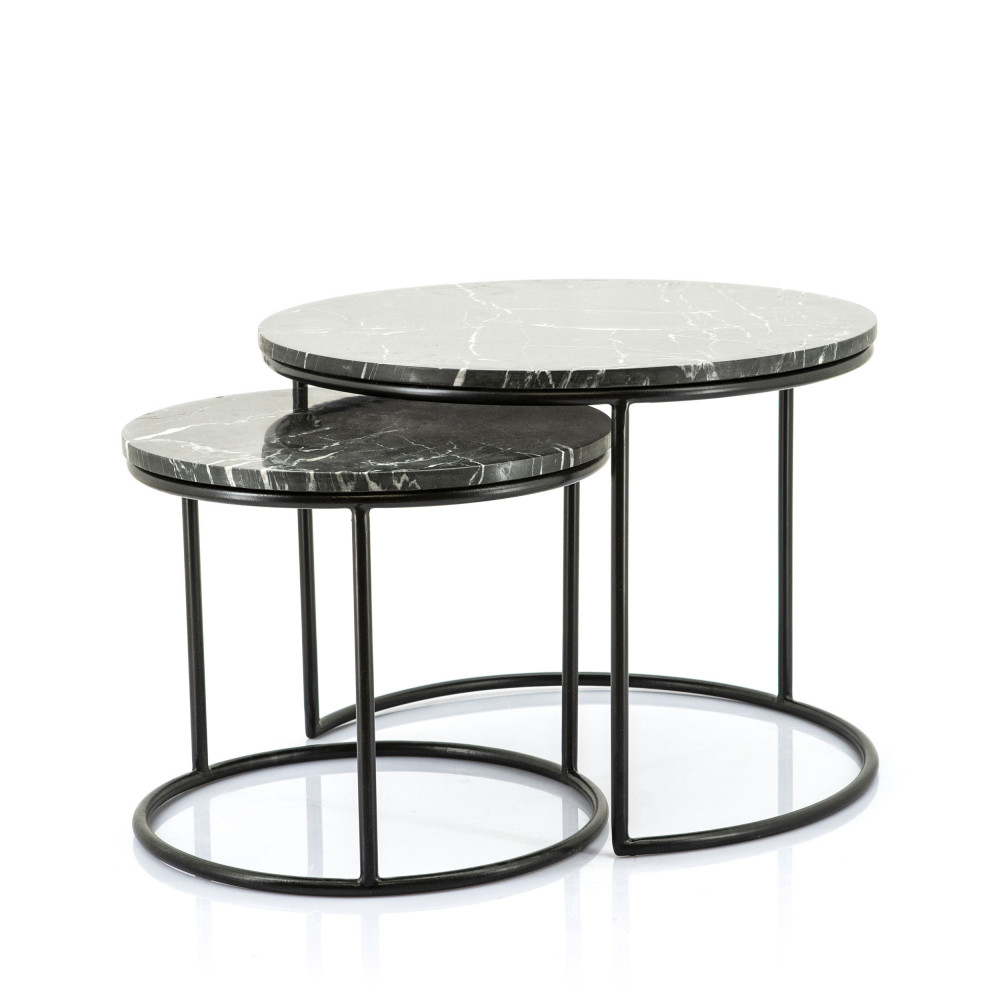 romeo - lot de 2 tables basses gigognes en marbre et métal - couleur - noir