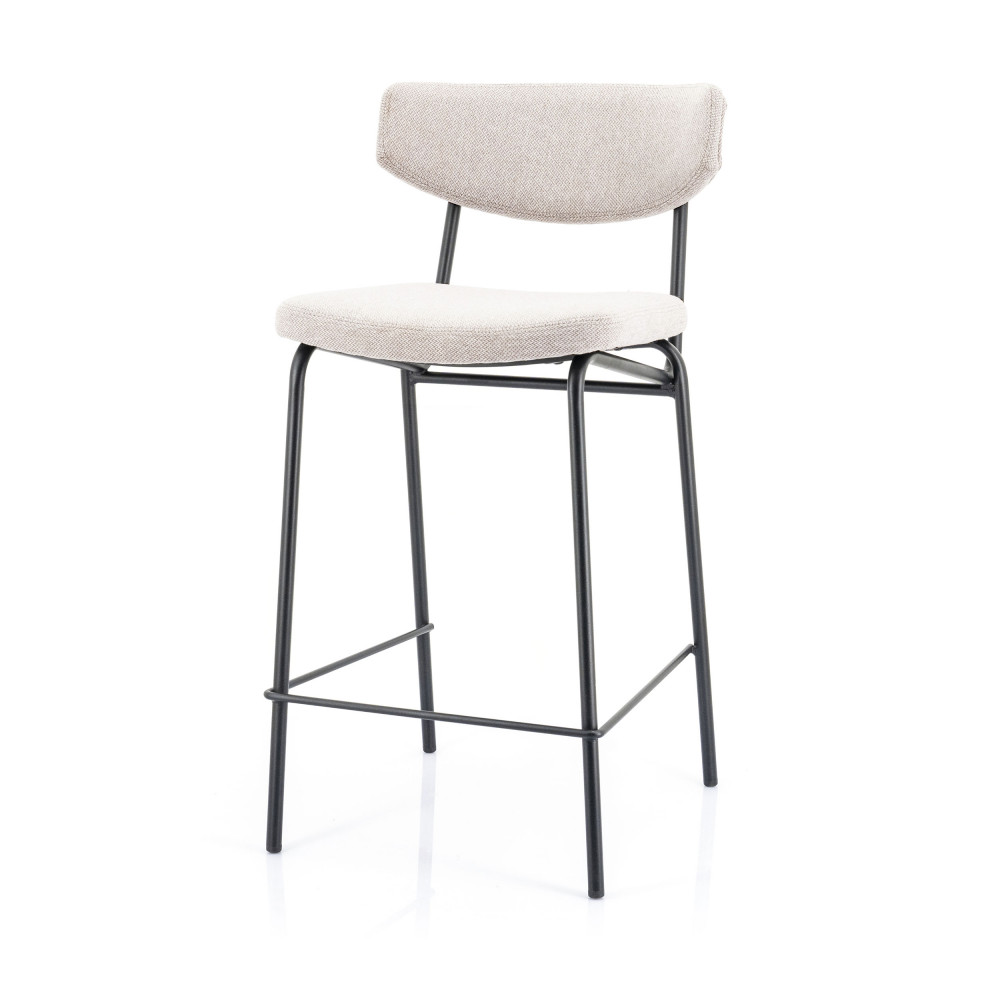 Crockett - Lot de 2 chaises de bar en tissu et métal H66cm - Couleur - Ecru