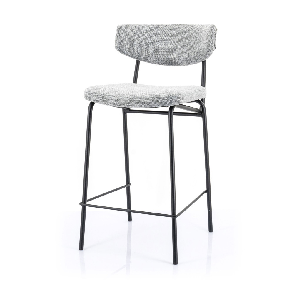 crockett - lot de 2 chaises de bar en tissu et métal h66cm - couleur - gris