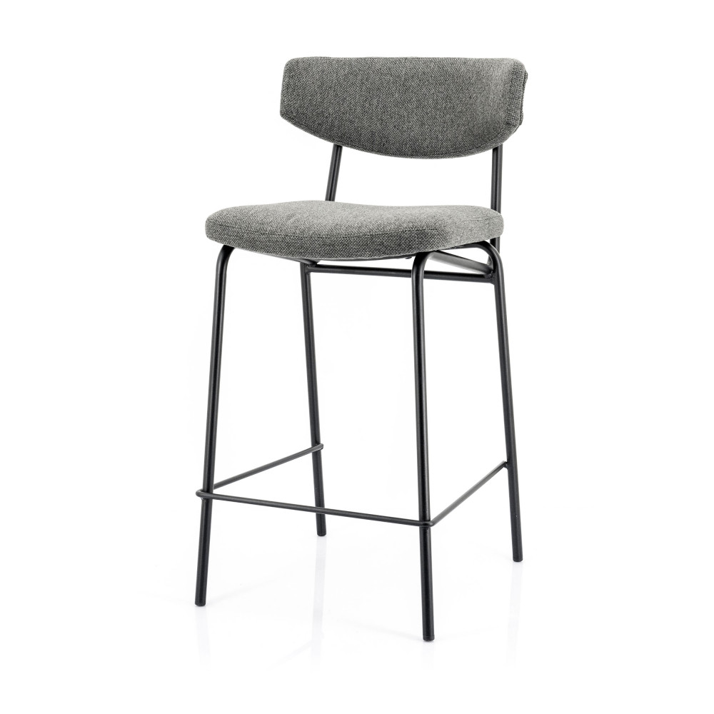 crockett - lot de 2 chaises de bar en tissu et métal h66cm - couleur - gris foncé