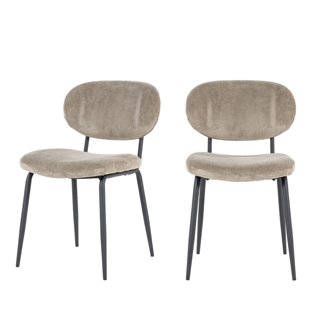 Cosmo - Lot de 2 chaises en velours côtelé et métal - Couleur - Taupe