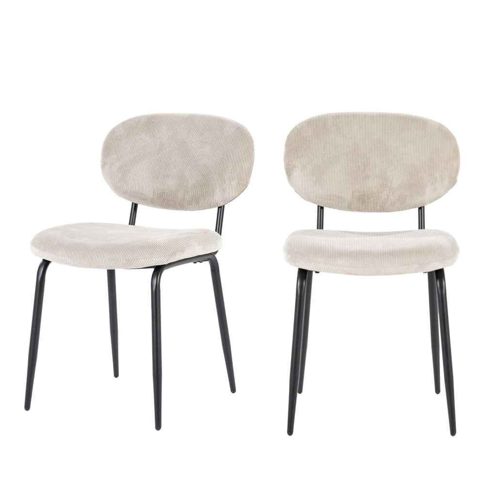 Cosmo - Lot de 2 chaises en velours côtelé et métal - Couleur - Ecru