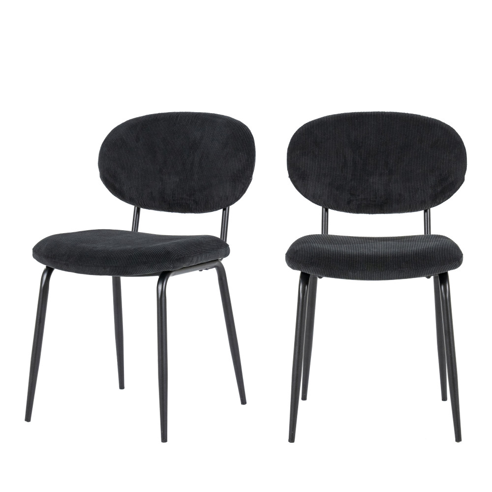 cosmo - lot de 2 chaises en velours côtelé et métal - couleur - noir