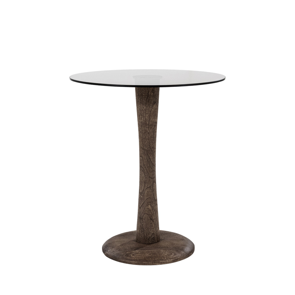 Boogie - Table d'appoint ronde en verre et bois de manguier ø60cm - Couleur - Bois foncé