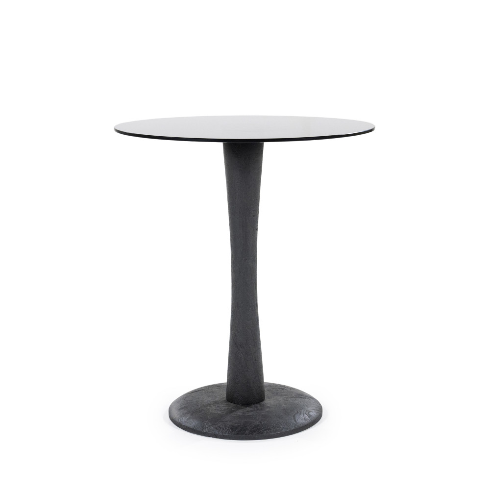 Boogie - Table d'appoint ronde en verre et bois de manguier ø60cm - Couleur - Noir