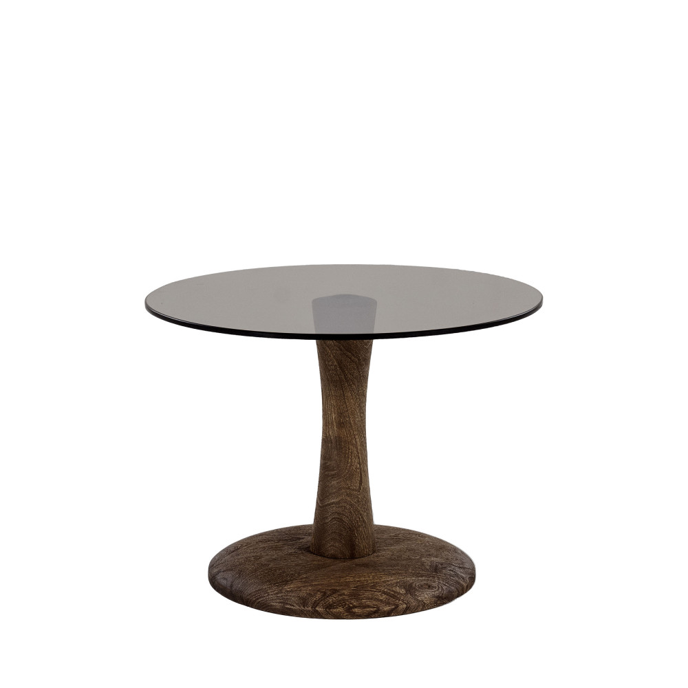 Boogie - Table d'appoint ronde en verre et bois de manguier ø55cm - Couleur - Bois foncé