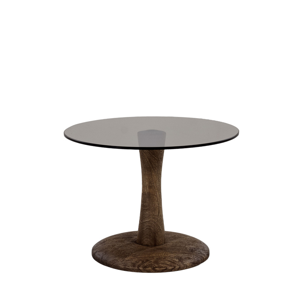 boogie - table d'appoint ronde en verre et bois de manguier ø55cm - couleur - bois foncé