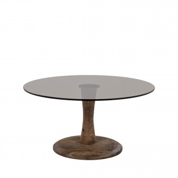 Boogie - Table basse ronde en verre et bois de manguier ø70cm