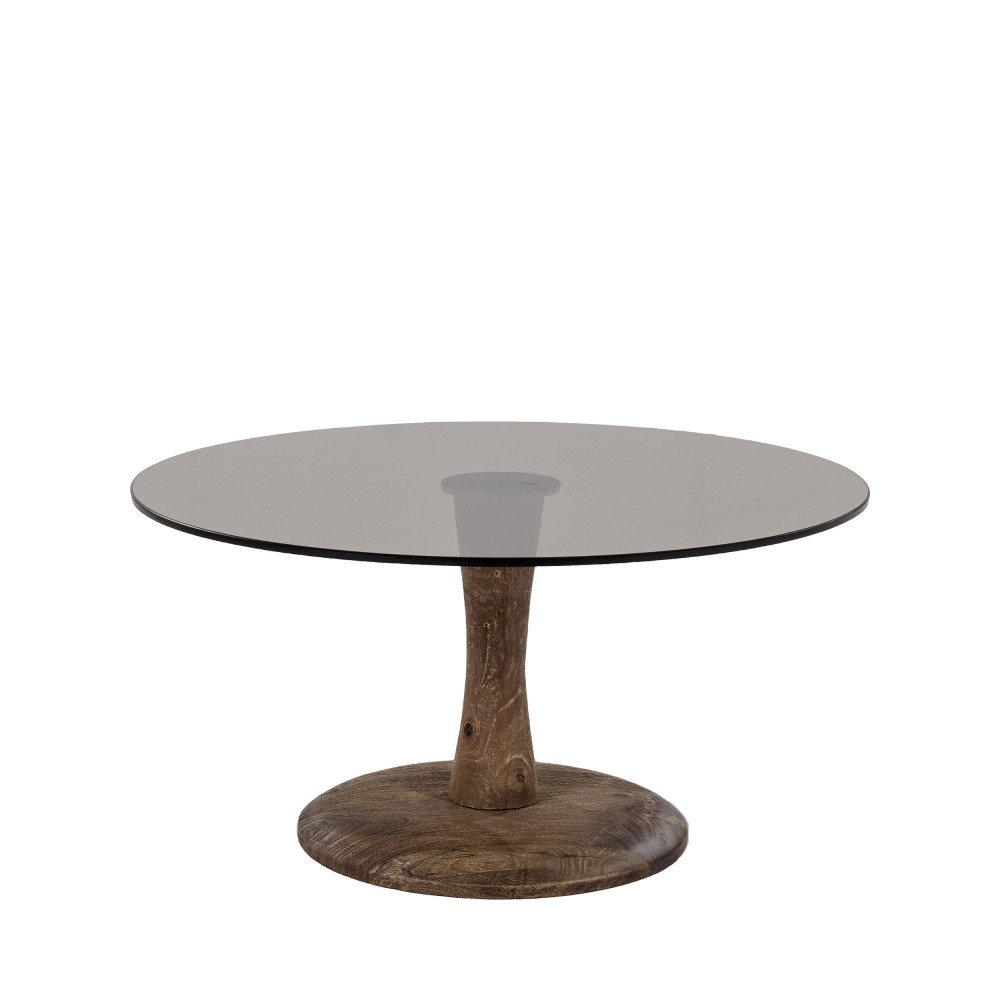 Boogie - Table basse ronde en verre et bois de manguier ø70cm - Couleur - Bois foncé