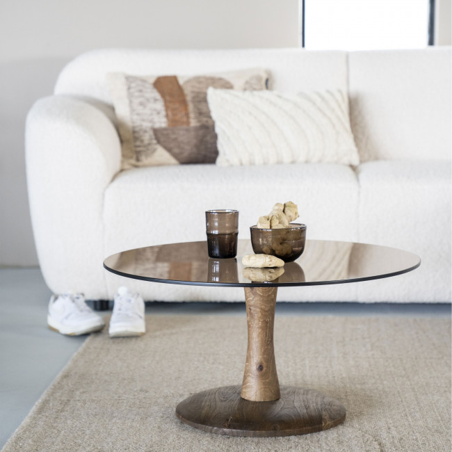 Boogie - Table basse ronde en verre et bois de manguier ø70cm