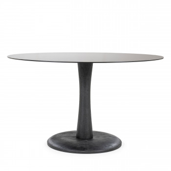 Boogie - Table à manger ronde en verre et bois de manguier ø130cm