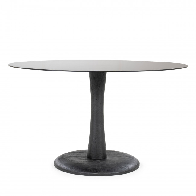 Boogie - Table à manger ronde en verre et bois de manguier ø130cm